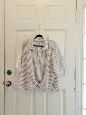 Lucky & Coco Lyndy Gathered Hem Button Down Shirt - Taupe - 2X